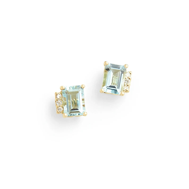 925 Silver Ocean Square Zircon Stud Earrings Crystal Pave Piercing Stud