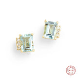 925 Silver Ocean Square Zircon Stud Earrings Crystal Pave Piercing Stud