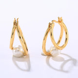 925 Silver Pearl Long Chain Dangle Earrings Double Circle Wedding Party Jewelry