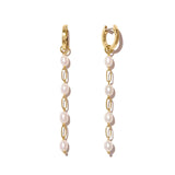 925 Silver Pearl Long Chain Dangle Earrings Double Circle Wedding Party Jewelry