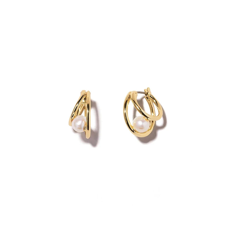 925 Silver Pearl Long Dangle Earrings Double Circle Wedding Party Jewelry