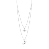 925 Silver Star Moon Pendant Necklace for Women