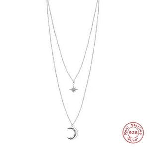 925 Silver Star Moon Pendant Necklace for Women