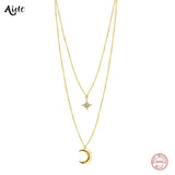 925 Silver Zircon Star Moon Pendant Necklaces for Women