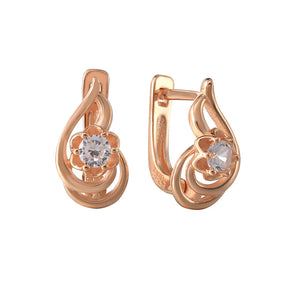 925 Silver Zircon Flower Stud Earrings Retro U Shape Hollow Ear Clip