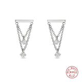 Sterling Silver Double Chain Tassel Zircon Dangle Earrings