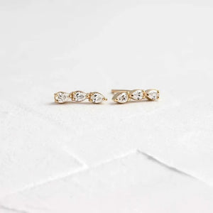 925 Silver Triple Water Drop Zircon Stud Earrings for Women