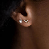 925 Silver Triple Water Drop Zircon Stud Earrings for Women