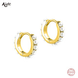 925 Silver Turquoise Hoop Earrings CZ Twist Beads Huggie Earrings