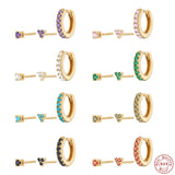 925 Silver Turquoise Zircon Stud Earrings Colorful Crystal Pave Circle