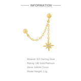 925 Silver Circle Hoop Earrings Zircon Star Tassel Huggie Earring