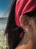 925 Silver Circle Hoop Earrings Zircon Star Tassel Huggie Earring