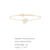 925 Silver Double Circle Charm Bracelet Twisted & Smooth Hoops Stackable