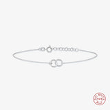 925 Silver Double Circle Charm Bracelet Twisted & Smooth Hoops Stackable