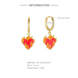 925 Silver Flame Heart Charm Dangle Earrings