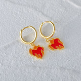 925 Silver Flame Heart Charm Dangle Earrings