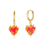 925 Silver Flame Heart Charm Dangle Earrings