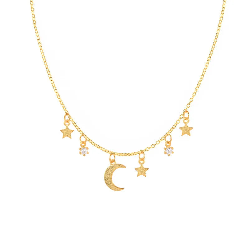 925 Silver Safety Pin Brooch Charm Necklace Moon Star Pendant Choker Jewelry