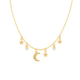 925 Silver Safety Pin Brooch Charm Necklace Moon Star Pendant Choker Jewelry