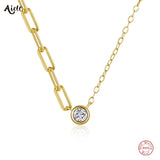 925 Silver Asymmetrical Chains Necklace CZ Zircon Charm Choker
