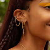 925 Silver Chain Splicing Dangle Earrings Rock Punk Threader Gift