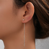 925 Silver Vintage Long Tassel Dangle Earrings CZ Zircon Minimalist Jewelry