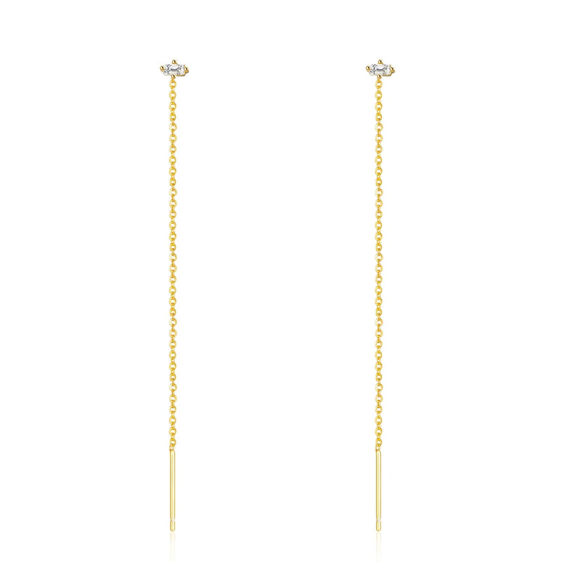 925 Silver Vintage Long Tassel Dangle Earrings CZ Zircon Minimalist Jewelry