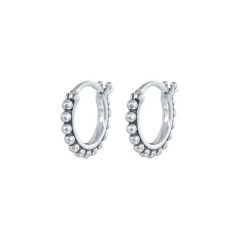 925 Silver Bohemian Beads Hoop Earrings Ethnic Style Huggie Earrings