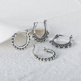 925 Silver Bohemian Beads Hoop Earrings Ethnic Style Huggie Earrings