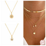 925 Silver Vintage Sunflower Pendant Necklaces Zircon Star Charm