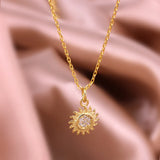 925 Silver Sunflower Pendant Zircon Star Charm Necklace