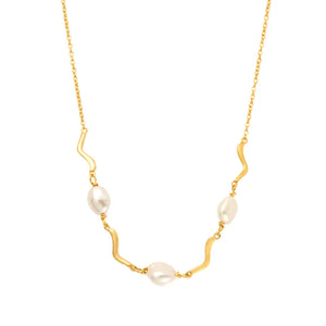 925 Silver Vintage Wave Pearl Necklace 18K Plated Choker