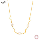 925 Silver Vintage Pearl Necklace 18K Plated Choker