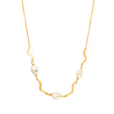 925 Silver Vintage Wave Pearl Necklace 18K Plated Choker