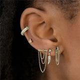 925 Silver Champagne Zircon Bar Stud Earrings with Tassel Dangling Chains