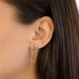 925 Silver Champagne Zircon Bar Stud Earrings with Tassel Dangling Chains