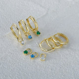 925 Silver Green CZ Zircon Pendant Earrings Sparkling Crystal Pave Circle