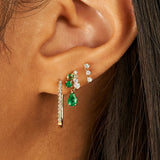 925 Sterling Silver Green CZ Line Stud Earrings With Water Drop Crystal Charm