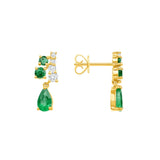 925 Sterling Silver Green CZ Line Stud Earrings With Water Drop Crystal Charm