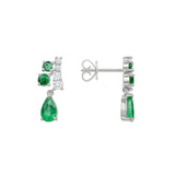 925 Sterling Silver Green CZ Line Stud Earrings With Water Drop Crystal Charm