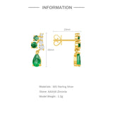 925 Sterling Silver Green CZ Line Stud Earrings With Water Drop Crystal Charm