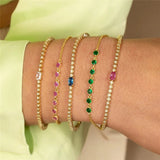 925 Silver Green Red Zircons Bracelets Stackable Summer Jewelry