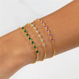 925 Silver Green Red Zircons Chain Bracelet Women Minimalist Stackable Brac