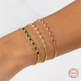 925 Silver Green Red Zircons Bracelets Stackable Summer Jewelry