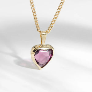 925 Silver Heart Pendant Necklace Yellow Purple CZ Zircon Women Choker