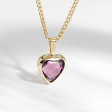 925 Silver Heart Pendant Necklace Yellow Purple CZ Zircon Women Choker