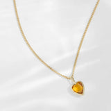 925 Silver Heart Pendant Necklace Yellow Purple CZ Zircon Women Choker