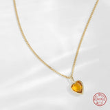 925 Silver Heart Pendant Necklace Yellow Purple CZ Zircon Women Choker