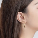925 Silver Zircon Star Drop Earrings Double Chain Tassel Circle Dangles