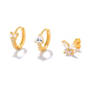 925 Silver Zircon Butterfly Stud Earrings Set Gift 3 4 PCs/Set